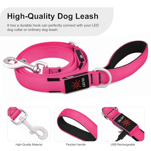 Colaseeme Light Up Dog Leash, LED Pet Leashes USB Rechargeable, Glow Safety Dogs Lights at Night (6FT,Pink) - color: Pink, size: 6FT