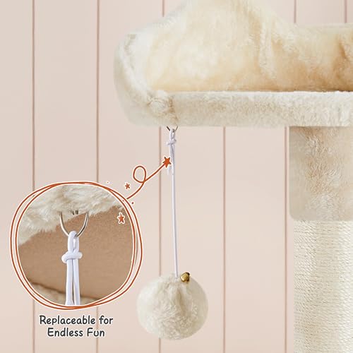 Yaheetech 76.5in Multi-Level Large Cat Tree, Big Cat Tower with 3 Condos, Cozy Plush Perches, 9 Sisal Scratching Posts and Ladder, Activity Center for Large Kitties, Beige - color: Beige