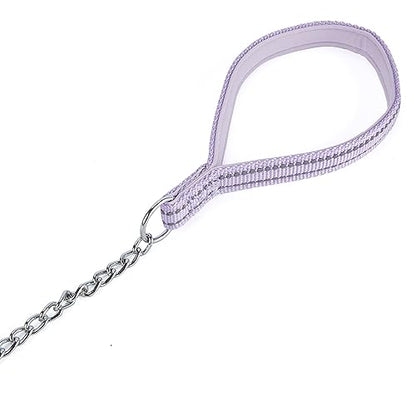 Chew Proof Metal Chain Leash,Nylon Handle with Soft Neoprene Padding and Reflective Stripe for Medium Dogs.(M, Purple Handle) - color: Reflective Purple, size: Medium