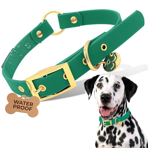 Waterproof Dog Collar for Active Dogs – Durable, Odor-Resistant, Easy to Clean Adjustable Collar for Small Medium Large Breeds – Comfortable Everyday Collar by Mila’s Paws (Wild Forest Green, L) - color: Wild Forest Green, size: L