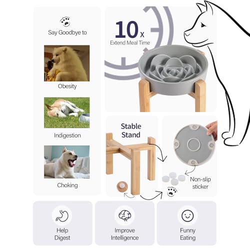 8.26 in Grey Dog Bowl Slow Feeder Ceramic for Medium and Large Breed,Elevated/Raised Slow Feeding Dog Food Water Dish Heavy Weighted,Puppy Dish for Fast Eaters,Puzzle Eating Bowl Modern Maze - color: Upgraded Grey Slow Feeder Elevated