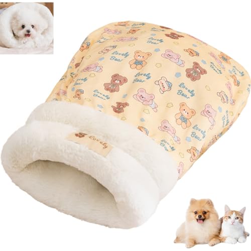Cat Sleeping Bag for Indoor Cats, Cozy Pet Nest for Cats, Fluffy Cat Bed Cave for Small Dog Cat, Self Warming Winter Pet Sleeping Bags for All Seasons Indoors (Brown A) - color: Brown A