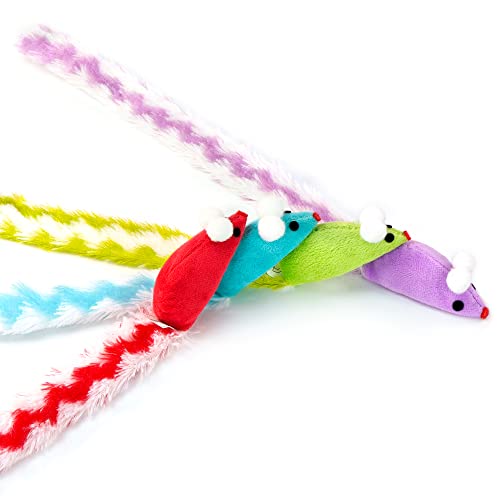 CHIWAVA 4 Packs 15 Inch Long Soft Plush Cat Toys Mice with Rattle Rustle Sound Small Mouse Activity Interactive Toy - size: Plush Mice with Rattle
