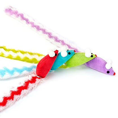 CHIWAVA 4 Packs 15 Inch Long Soft Plush Cat Toys Mice with Rattle Rustle Sound Small Mouse Activity Interactive Toy - size: Plush Mice with Rattle