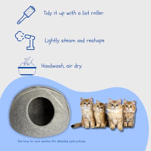 Premium Merino Wool Cat Cave Bed. Foldable, Eco-Friendly, Handmade Felt Kitten Bed and Covered Cat House (43x43cm). Hideaway Pod for Cats. Easy to Clean and Maintain. for Small to Medium cat. Gray - color: Gray