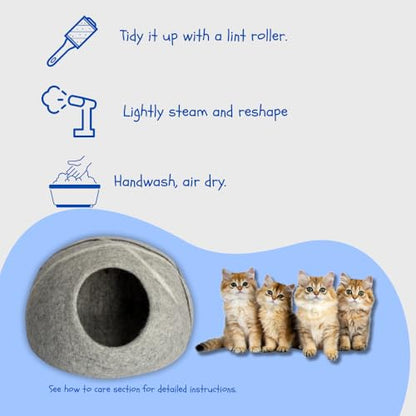 Premium Merino Wool Cat Cave Bed. Foldable, Eco-Friendly, Handmade Felt Kitten Bed and Covered Cat House (43x43cm). Hideaway Pod for Cats. Easy to Clean and Maintain. for Small to Medium cat. Gray - color: Gray