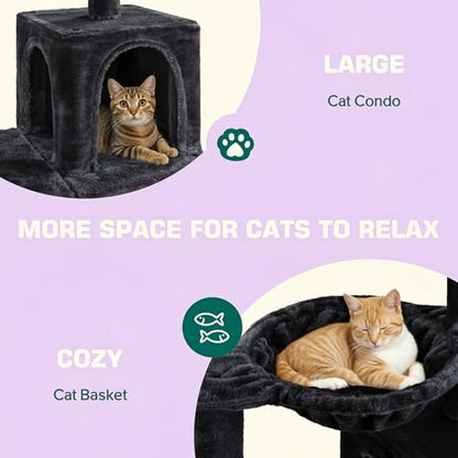 Allewie 29.5in Indoor Cat Tree, Multi-Level Cat Tower with Sisal Scratching Posts, Padded Perch, Basket, Condo, and Hanging Ball, Suitable for Kittens and Adult Felines,Dark Grey - color: Dary Grey