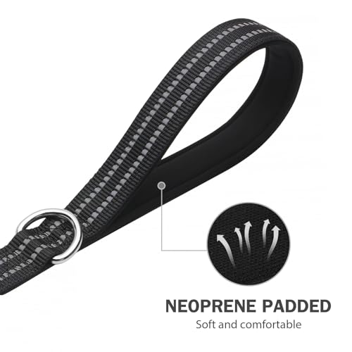 Hikiko 6 FT Heavy Duty Dog Leash with 2 Padded Handles,Traffic Handle & Advanced Easy Snap Hook,Reflective Walking Lead for Small Medium and Large Dogs, Black - color: Black, size: 1 in x 6 ft