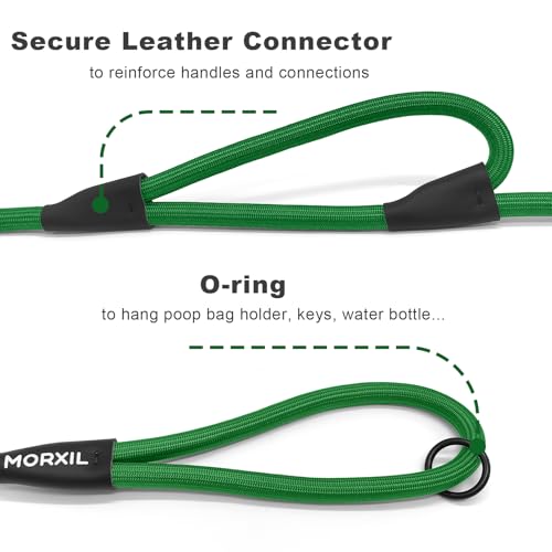 Rope Dog Leash with Two Handles, 6 Foot Heavy Duty Dog Leash with Aviation Aluminum Auto Locking Carabiner, Strong Nylon Pet Lead for Small, Medium, Large Dogs (Green, 6FT-Two Handle) - color: Green, size: 6 Foot Two Handle