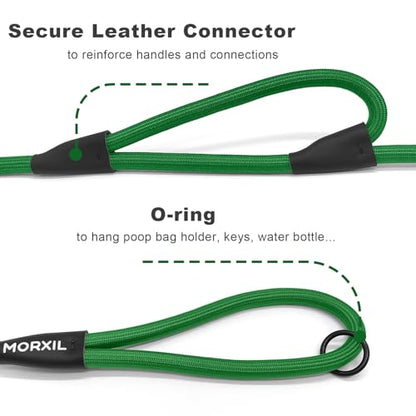Rope Dog Leash with Two Handles, 6 Foot Heavy Duty Dog Leash with Aviation Aluminum Auto Locking Carabiner, Strong Nylon Pet Lead for Small, Medium, Large Dogs (Green, 6FT-Two Handle) - color: Green, size: 6 Foot Two Handle
