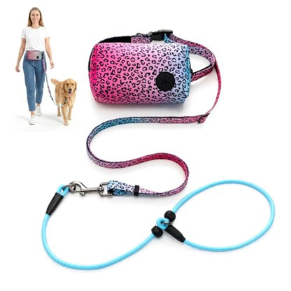Hands Free Dog Leash with Slip Lead，Waist Leash Retractable for Dog Walking, Jogging and Running,Dual Padded Handles and Durable Bungee for Walking, Jogging and Running(Chic Leopard Pattern)