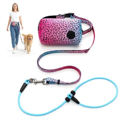 Hands Free Dog Leash with Slip Lead，Waist Leash Retractable for Dog Walking, Jogging and Running,Dual Padded Handles and Durable Bungee for Walking, Jogging and Running(Chic Leopard Pattern)