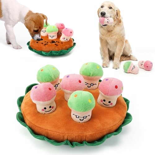 Skylety 7 Pcs Interactive Dog Toys Set, Snuffle Mat for Dogs, Treat Hiding Puzzle and Squeaky Plush, Mushroom Dog Toys for Small Medium Dogs, Training and Boredom Relief Plaything - style: Mushroom