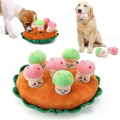 Skylety 7 Pcs Interactive Dog Toys Set, Snuffle Mat for Dogs, Treat Hiding Puzzle and Squeaky Plush, Mushroom Dog Toys for Small Medium Dogs, Training and Boredom Relief Plaything - style: Mushroom