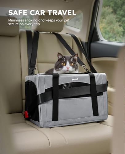Pecute Cat Carrier Stable, Pet Carrier with Hidden Anxiety Relief Partition & Stable Steel Frame, Safe Cat Carrier for Car Travel, Soft-Sided Dog/Cat Carrier Bag for Pets Up to 11lbs, Gray - color: Gray Regular
