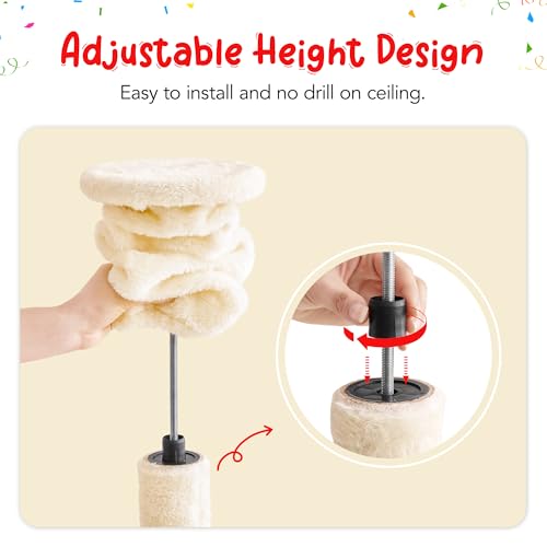 Cat Tree, Floor to Ceiling Cat Tower Adjustable Height [92.9-102.4 in=235-258cm], 7 Tiers Cat Climbing Play House with Scratching Post, Cozy Condo & Hammocks for Indoor Cats, Beige - color: Beige