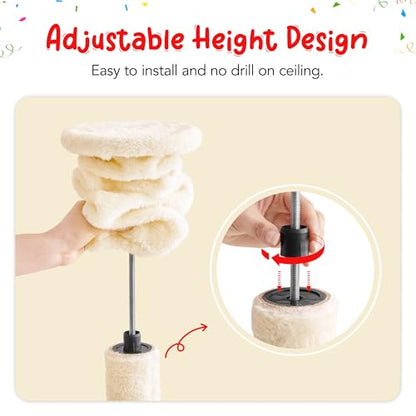 Cat Tree, Floor to Ceiling Cat Tower Adjustable Height [92.9-102.4 in=235-258cm], 7 Tiers Cat Climbing Play House with Scratching Post, Cozy Condo & Hammocks for Indoor Cats, Beige - color: Beige