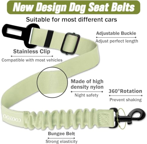 Dog Seat Belt,Retractable Dog Car Harness Seat Belt for Car Adjustable Nylon Pet Safety Seat Belts Heavy Duty & Elastic Bungee Buffer - color: 10-Light Green