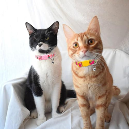 4 Pack Cat Kitten Collar Breakaway with Bell Quick Release Safe Buckle Adjustable Cat Kitten Collar - color: 2#Fruit, size: Cat(Neck:8"-12")