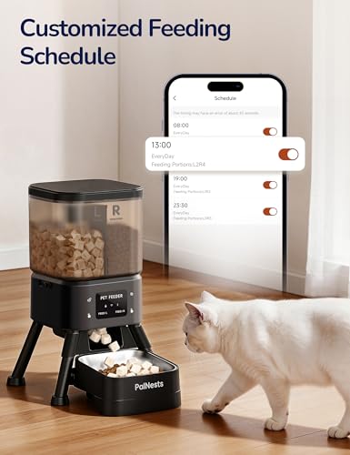 Automatic Cat Feeder, 4L Dual Hopper Smart WiFi Pet Food Dispenser with 2.4G/5G App Control, Custom Schedule, Portion Control, Freshness Lock for Dry Food and Treats, Black