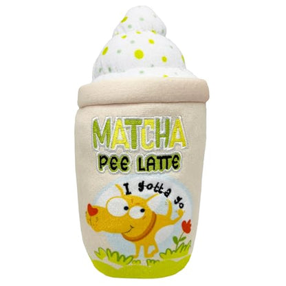 Huxley & Kent for Dogs - Matcha Pee Latte (Small) - Funny Durable Power Plush Dog Toy with Squeaker - Dog Gift - size: Small, style: Matcha Pee Latte
