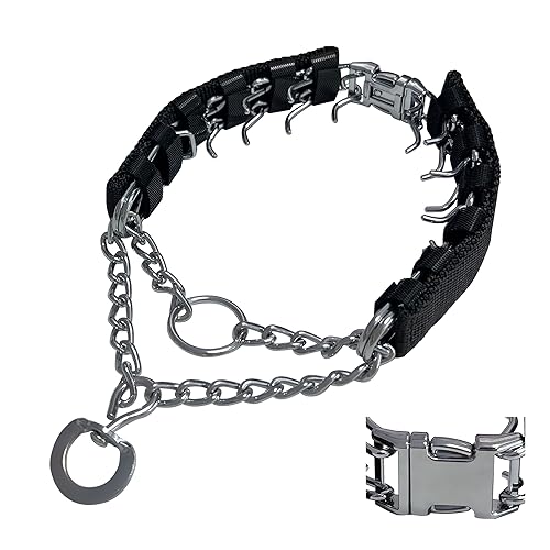 Prong Training Collar for Dogs, Adjustable Dog Pinch Collar with Quick Release Buckle, No Pull Collar for Small Medium Large Dogs, Extra Link and Caps - color: Black, size: S (14-17" Neck, 2.25mm)