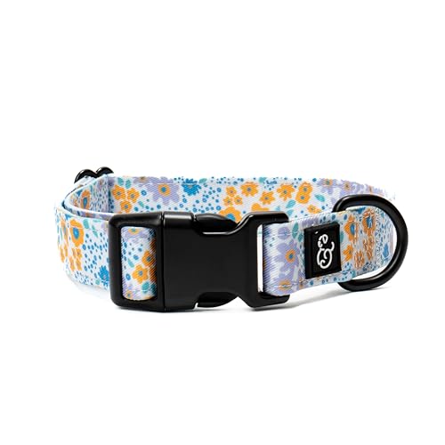 Lucy & Co. Among The Wildflowers Dog Collar - Durable Lightweight Designer Collar for Pets - Adjustable Metal Safety Buckle - Purple Floral - Small - color: Among The Wildflowers Dog Collar, size: Small