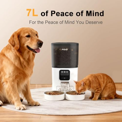 7L Automatic Pet Feeder with 1080P HD Wide Angle Camera, Smart WiFi Function, App Controlled, Night Vision Feature, Two-Way Audio, Suitable for Cats and Dogs. - size: 7L Double Bowl Video Edition
