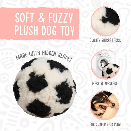 HuggleHounds HuggleFleece Plush Soccer Ball Dog Toy - Dog Fuzzy Ball Toy, Durable Round Soft Fleece, Stuffed Puppy Plush for Small and Large Breeds - 8", Large - size: Large, style: Soccer Ball
