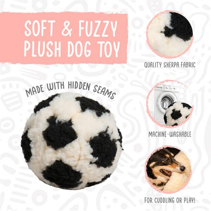 HuggleHounds HuggleFleece Plush Soccer Ball Dog Toy - Dog Fuzzy Ball Toy, Durable Round Soft Fleece, Stuffed Puppy Plush for Small and Large Breeds - 8", Large - size: Large, style: Soccer Ball