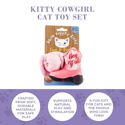 Haute Diggity Kitty Cowgirl Set, Plush Cat Toys Catnip Filled with Interactive Crackle Sound, Safe & Durable Toys for Cat & Kitten, 2 Pcs - style: Kitty Cowgirl Hat + Boot