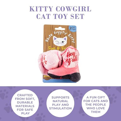 Haute Diggity Kitty Cowgirl Set, Plush Cat Toys Catnip Filled with Interactive Crackle Sound, Safe & Durable Toys for Cat & Kitten, 2 Pcs - style: Kitty Cowgirl Hat + Boot