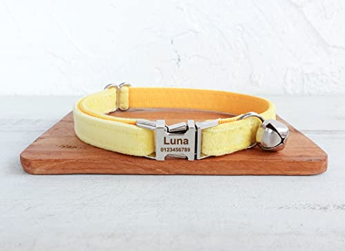 Cat Collar Personalized with Name Phone Number Engraved,Customized with Bell for Small Dogs Puppy Kitten - color: Yellow, size: S (6"-10")