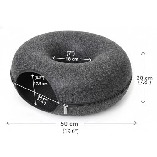 Cat Cave, Cat Tunnel Bed, Premium Cave Donut Tunnel Bed Set with Interactive Soft Cat Toys, Donut Design - Ideal Houses for Indoor (Grey) - color: Grey
