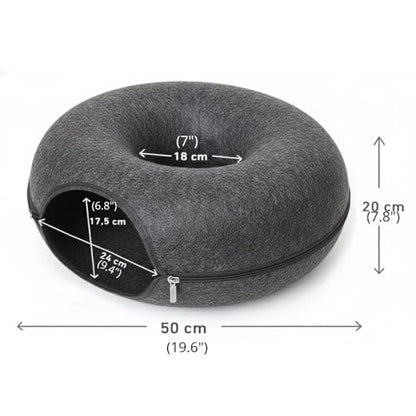 Cat Cave, Cat Tunnel Bed, Premium Cave Donut Tunnel Bed Set with Interactive Soft Cat Toys, Donut Design - Ideal Houses for Indoor (Grey) - color: Grey