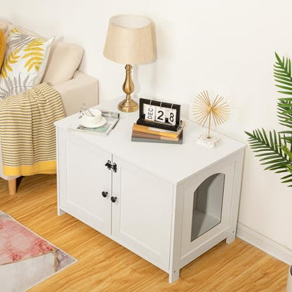 HOOBRO Litter Box Enclosure, Cat Litter Box Furniture with Removable Divider, Large Hidden Litter Box Furniture, Wooden Cat House, End Side Table, 31" L x 17.5" W x 19.7" H, White WT03MW01G2 - color: White