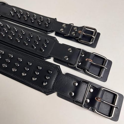Luxury Leather Spike Dog Collar, Double-Layer Soft Cowhide, Punk Style for Medium and Large Dogs, Pit Bulls, Rowena (Black,2XL-Neck 57-65cm) - color: Black, size: 2XL-neck 57-65cm