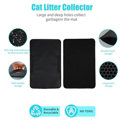 Cat Litter Mat, Kitty Litter Collector, Double Layered Honeycomb Design Waterproof, Anti Urine, Anti Slip, Easy to Clean, Limit Garbage (26"x46.5", Black) - color: Black, size: 26" x 46.5"