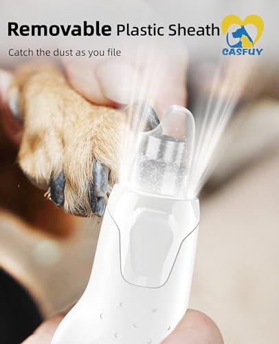 Casfuy Dog Nail Grinder Quiet - (45db) 6-Speed Pet Nail Grinder with 2 LED Lights for Large Medium Small Puppy Dogs/Cats, Professional 3 Ports Rechargeable Electric Dog Nail Trimmer with Dust Cap - color: White