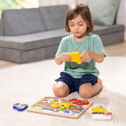 Melissa & Doug Construction Vehicles Wooden Chunky Puzzle (6 pcs) - FSC Certified - style: English Only