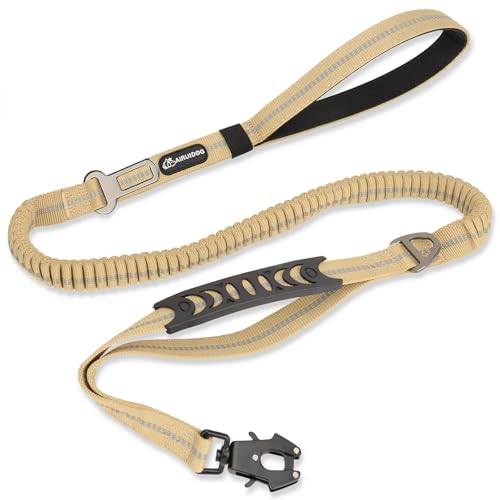 Heavy Duty Tactical Dog Leash, 4-6FT Shock Absorbing Tactical Leash with 2 Padded Handles, Metal Carabiner Clip,Car Seatbelt, Reflective Heavy Duty Leashes for Medium Large Dogs (Brown) - color: Brown
