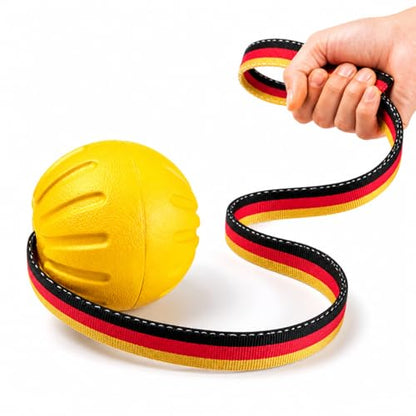 Indestructible Dog Ball with Strap, Heavy Duty Rubber Tug Toy for Aggressive Chewers, Floating Fetch Toy for Medium & Large Dogs(Large) - size: Large
