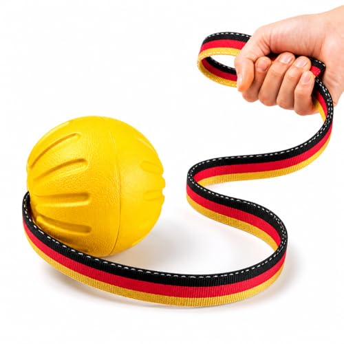 Indestructible Dog Ball with Strap, Heavy Duty Rubber Tug Toy for Aggressive Chewers, Floating Fetch Toy for Medium & Large Dogs(Large) - size: Large