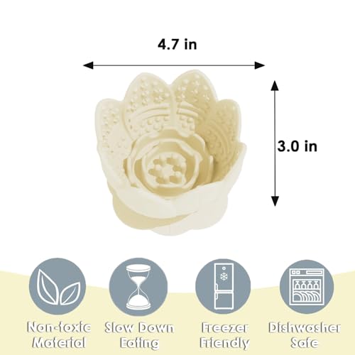 Dog Lick Bowl,Anxiety Relief Slow Feeder Dog Lick Mat Treat Dispenser, Non-Slip Licking Bowl Enrichment Toys for Small Medium Breeds Dogs (Beige, 12x12x7.6CM) - color: Beige