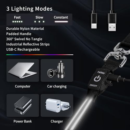 Night Walking LED Dog Leash - 6FT Reflective & Waterproof Light Up Safety Leashes for Dogs - USB Rechargeable, White - color: White(Fiber optic version)