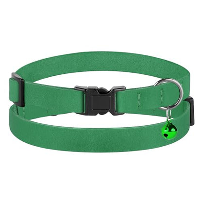 Breakaway Cat Collar Leather with Removable Bell - 13 Colors Available - Soft Adjustable Girl Boy Safety Lightweight Pet Kitten Collars Pink Brown Blue Green Red Orange Black (Green) - color: Green