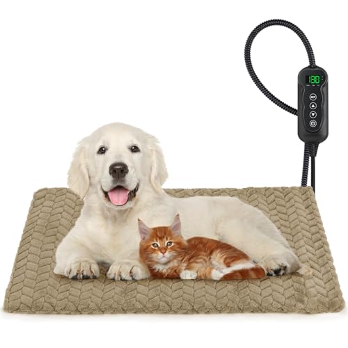 GASUR Heated Cat Bed, Waterproof Cat Heating Pad Indoor w/Timer, Temp Adjustable Pet Heating Pads for Cats Dogs, Auto Power-Off, Cats Warming Bed w/Remove Washable Cover, Anti-Chew,28''x20'',Medium - color: Brown, size: Medium(28"x20")