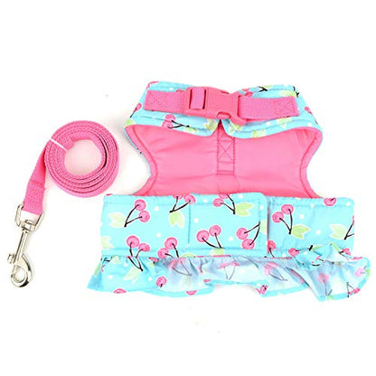 Zunea No Pull Small Dog Girl Harness Dress Escape Proof Cat Kitten Vest Harness Leash Set Step-in Soft Cotton Padded Cherry Printed Jacket Chihuahua Puppy Clothes with Bow for Walking Blue XS - color: blue cherry, size: XS (Chest:12.2-13.7", Neck:8.2-9.4"
