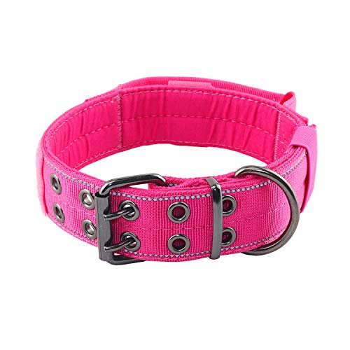 Reflective Dog Collar Heavy Duty Tactical with Control Handle and Metal Buckle for Dog Training(XL,Pink) - color: Pink, size: X-Large (Pack of 1)