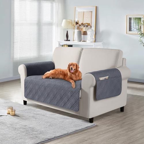 TAOCOCO Waterproof Loveseat Covers for Pets Dogs with Non Slip Backing, Sofa Seat Covers with Side Pocket for 2 Cushion Couch Washable Dog Couch Cover Protector Sofa Slipcovers(Loveseat, Dark Grey) - color: Dark Grey, size: Loveseat(seat Width: 47.2'')